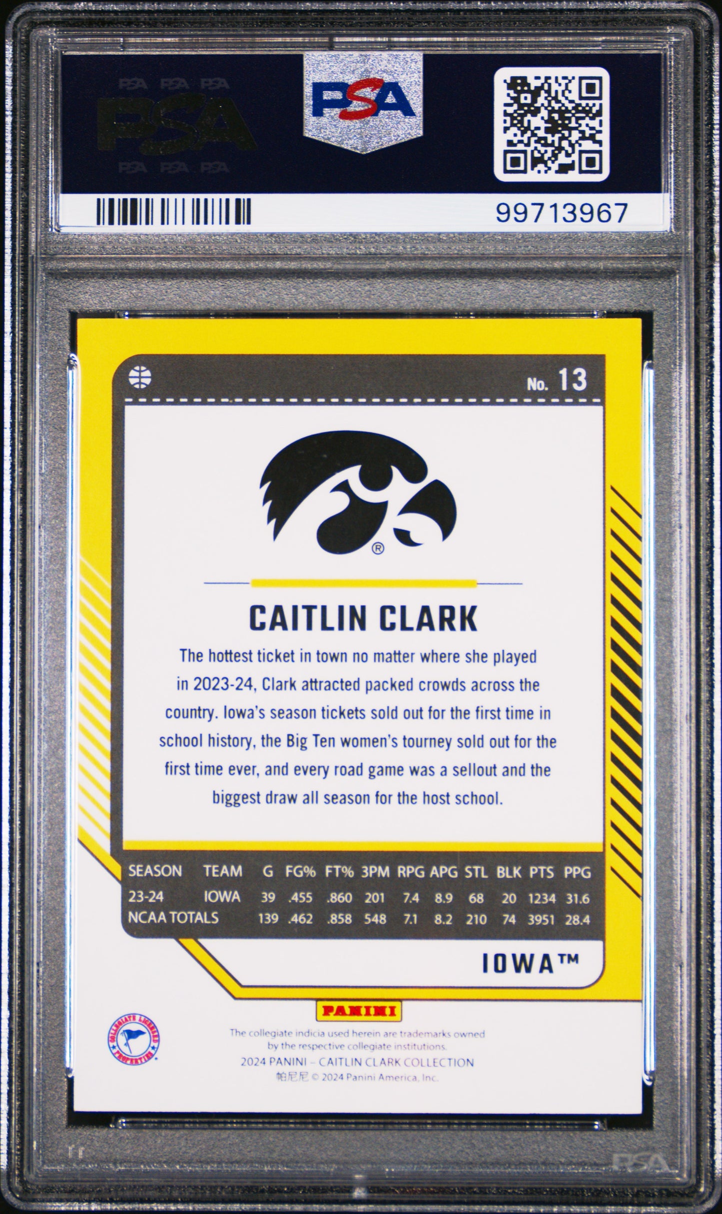 2024 Caitlin Clark Collection Donruss Floating Hearts /199 Caitlin Clark Rookie Card #13 PSA 9