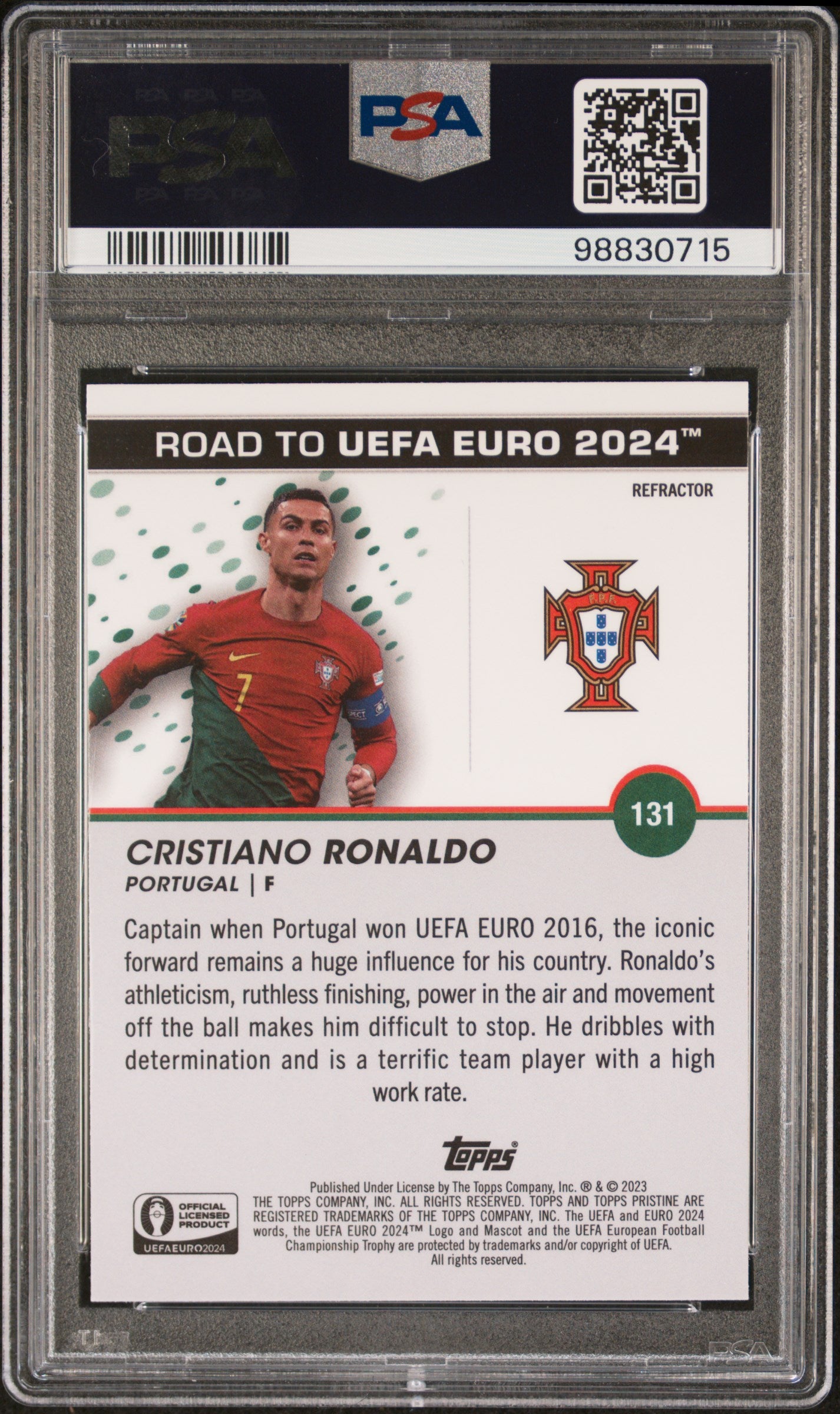 2023 Topps Pristine Road to UEFA Refractor Cristiano Ronaldo #131 PSA 10