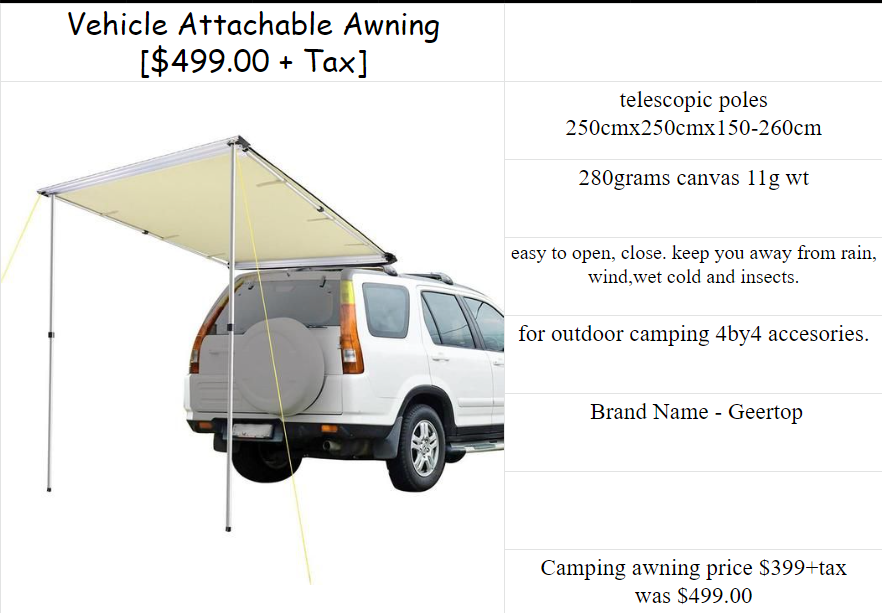 Vehicle Attachable Awning
